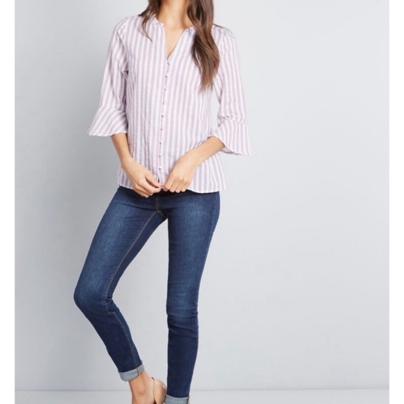 Modcloth Professional Pizzazz Button Down Shirt Multicolor Ruffle Size XXS NWT - Picture 4 of 11